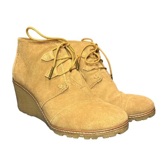 Toms Desert Crepe Wedge Lace Up Booties - Tan - Size 10 - Picture 1 of 7